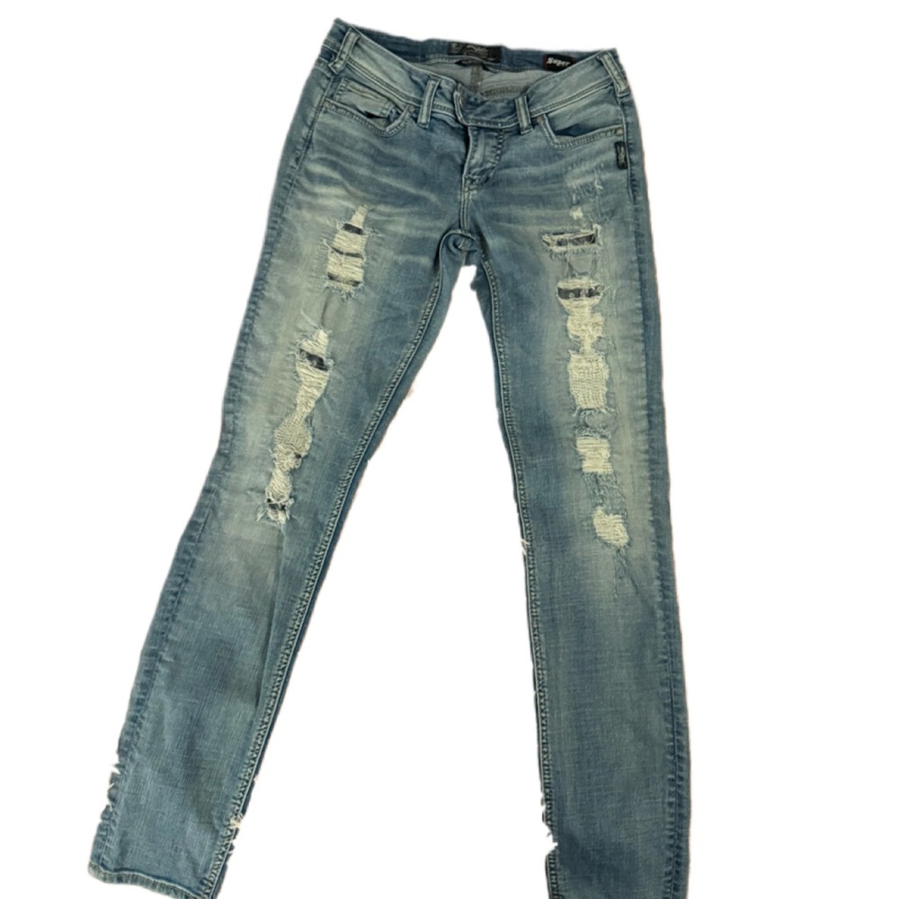 Silver Jeans Light Blue Distressed Skinny Jeans